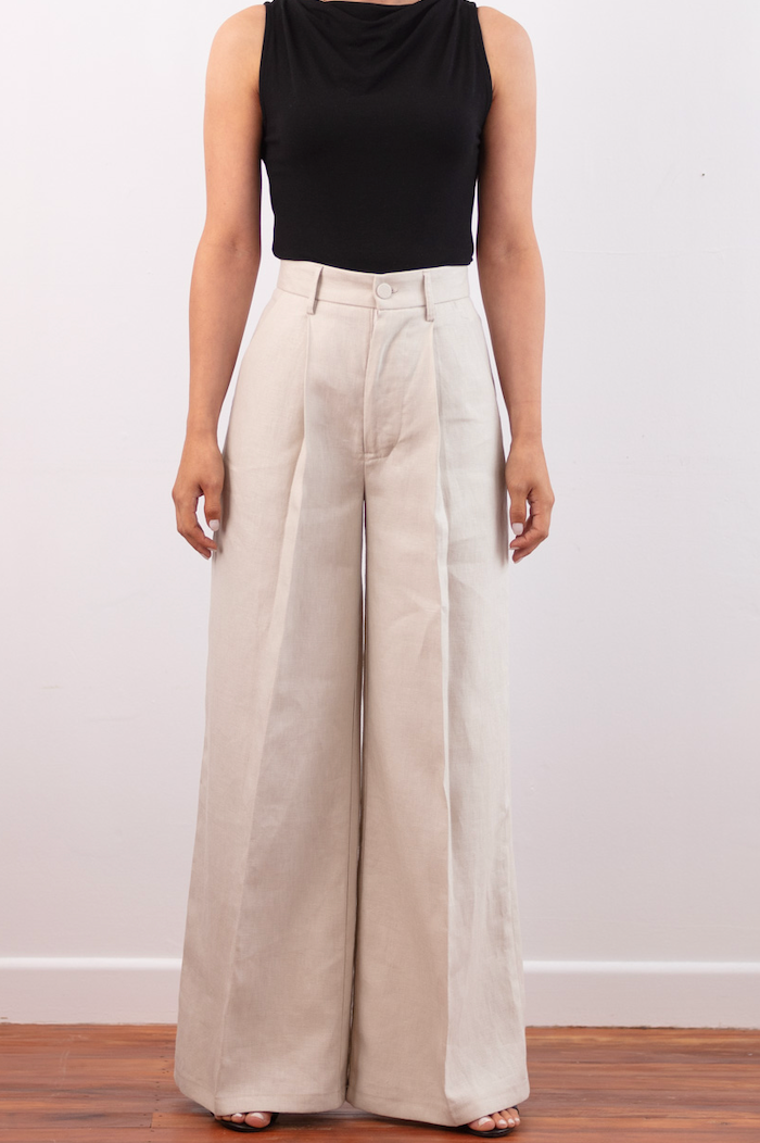 The High waisted Linen Trousers Wide Leg in Bone